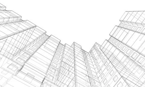Wire-frame model of a multi-storey building Ilustración de archivo