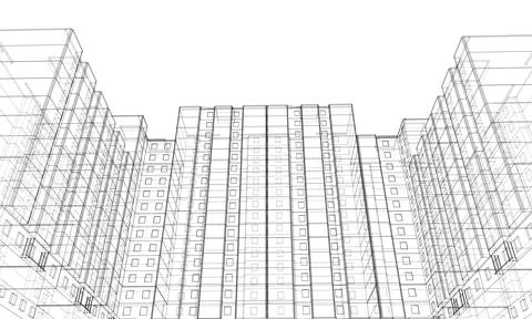 Wire-frame model of a multi-storey building Ilustración de archivo