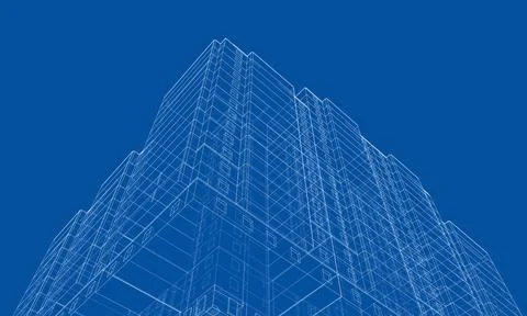 Wire-frame model of a multi-storey building Ilustración de archivo