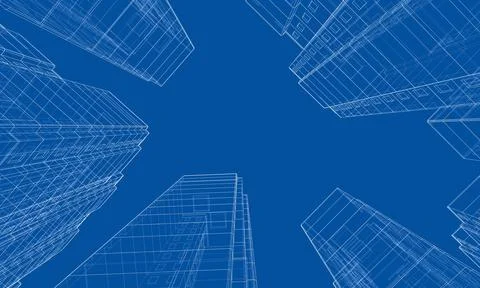 Wire-frame model of a multi-storey building Ilustración de archivo