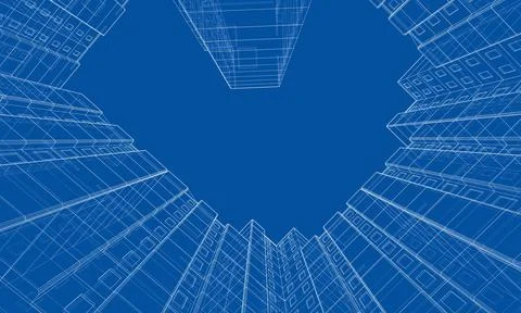 Wire-frame model of a multi-storey building Ilustración de archivo