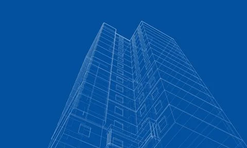 Wire-frame model of a multi-storey building Ilustración de archivo