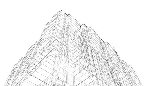 Wire-frame model of a multi-storey building Ilustración de archivo