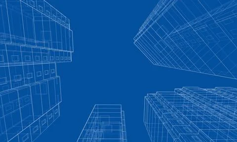 Wire-frame model of a multi-storey building Ilustración de archivo