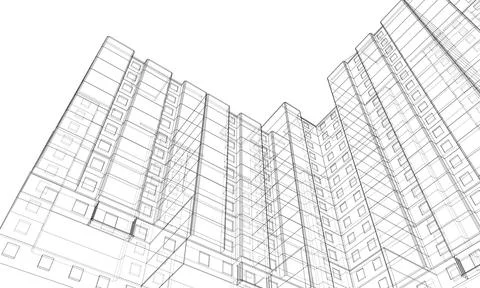 Wire-frame model of a multi-storey building Ilustración de archivo