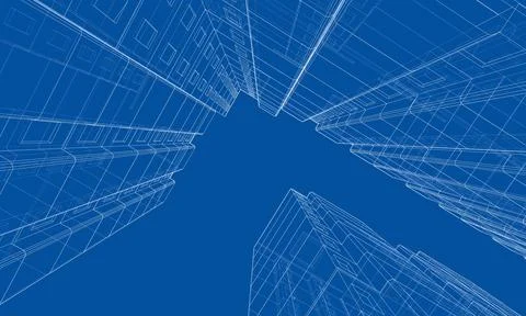 Wire-frame model of a multi-storey building Ilustración de archivo