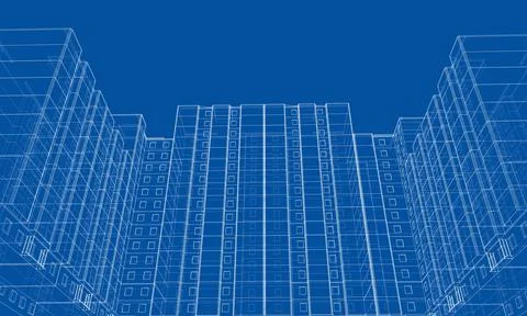 Wire-frame model of a multi-storey building Ilustración de archivo