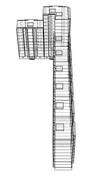 Wire-frame model of a multi-storey building Ilustración de archivo