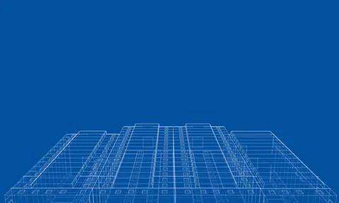 Wire-frame model of a multi-storey building Ilustración de archivo