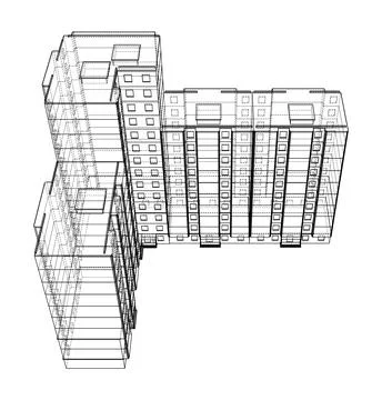 Wire-frame model of a multi-storey building Ilustración de archivo
