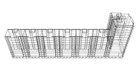 Wire-frame model of a multi-storey building Ilustración de archivo