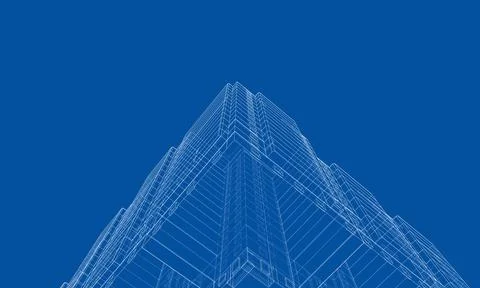 Wire-frame model of a multi-storey building Ilustración de archivo