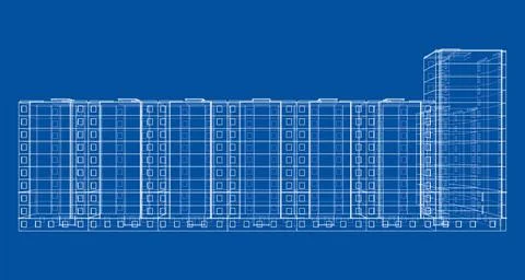 Wire-frame model of a multi-storey building Ilustración de archivo