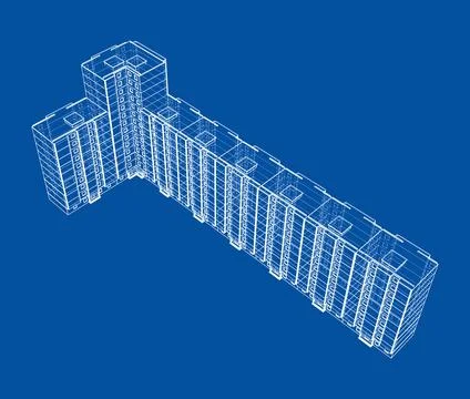 Wire-frame model of a multi-storey building Ilustración de archivo