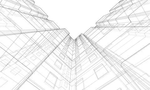 Wire-frame model of a multi-storey building Ilustración de archivo