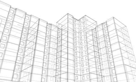 Wire-frame model of a multi-storey building Ilustración de archivo