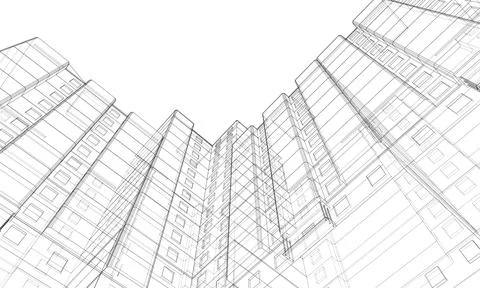 Wire-frame model of a multi-storey building Stock Illustration
