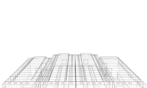 Wire-frame model of a multi-storey building Ilustración de archivo