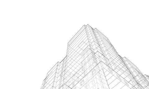 Wire-frame model of a multi-storey building Ilustración de archivo