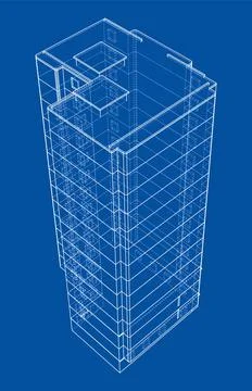 Wire-frame model of a multi-storey building Ilustración de archivo