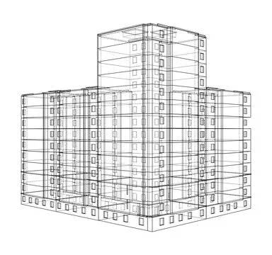 Wire-frame model of a multi-storey building Stock-Illustration
