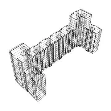 Wire-frame model of a multi-storey building Ilustración de archivo