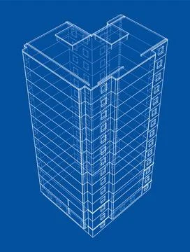 Wire-frame model of a multi-storey building Ilustración de archivo