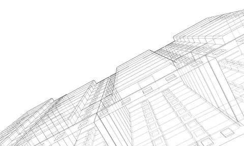 Wire-frame model of a multi-storey building Ilustración de archivo