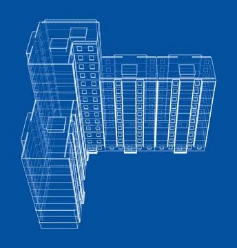 Wire-frame model of a multi-storey building Ilustración de archivo