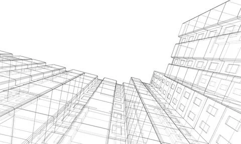 Wire-frame model of a multi-storey building Ilustración de archivo