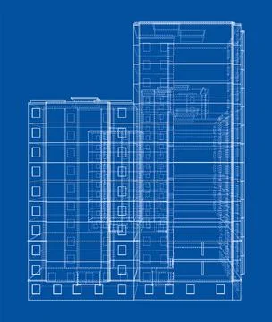 Wire-frame model of a multi-storey building Ilustración de archivo
