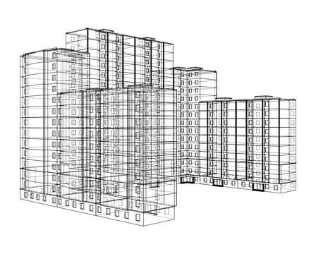Wire-frame model of a multi-storey building Ilustración de archivo