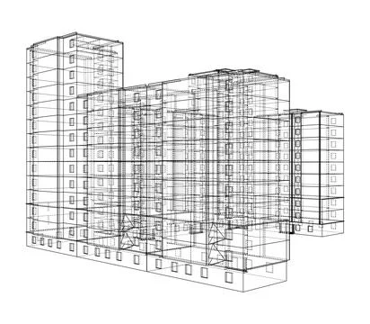 Wire-frame model of a multi-storey building Ilustración de archivo