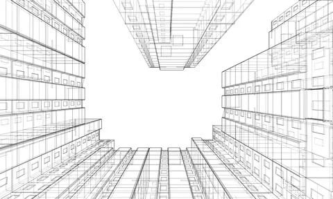 Wire-frame model of a multi-storey building Ilustración de archivo