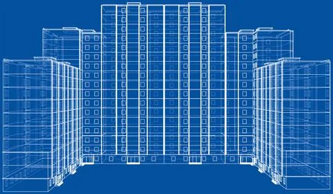 Wire-frame model of a multi-storey building Ilustración de archivo