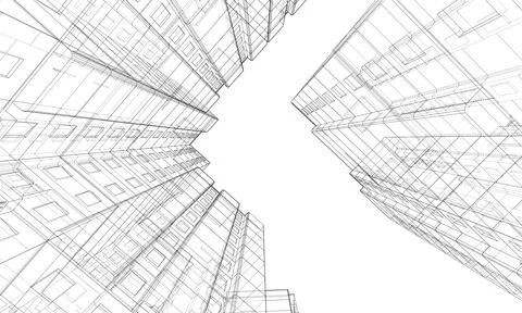 Wire-frame model of a multi-storey building Ilustración de archivo