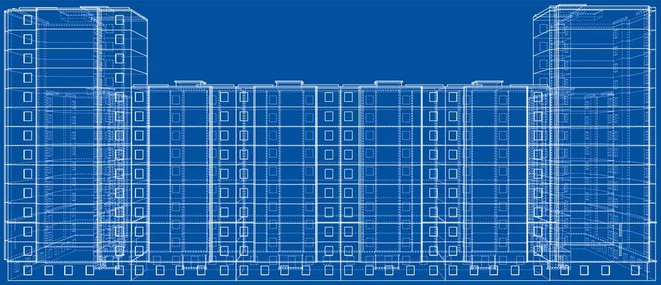 Wire-frame model of a multi-storey building Ilustración de archivo