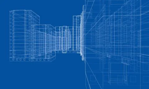 Wire-frame model of a multi-storey building Ilustración de archivo