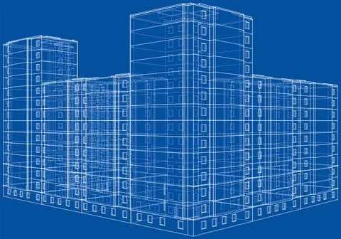 Wire-frame model of a multi-storey building Ilustración de archivo