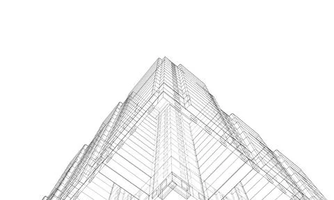 Wire-frame model of a multi-storey building Ilustración de archivo