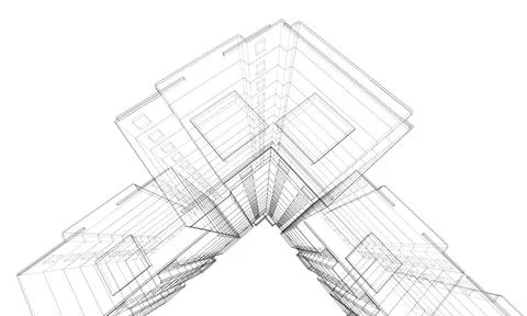 Wire-frame model of a multi-storey building Ilustración de archivo
