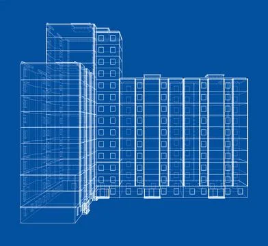 Wire-frame model of a multi-storey building Ilustración de archivo
