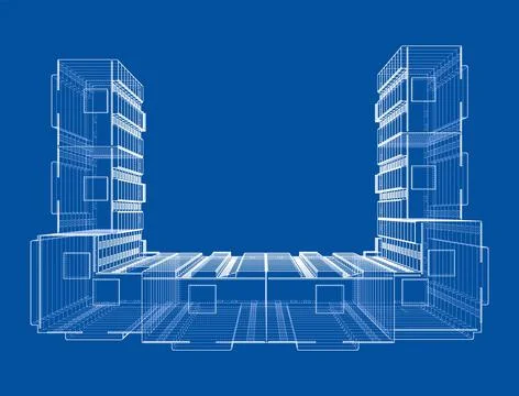 Wire-frame model of a multi-storey building Ilustración de archivo