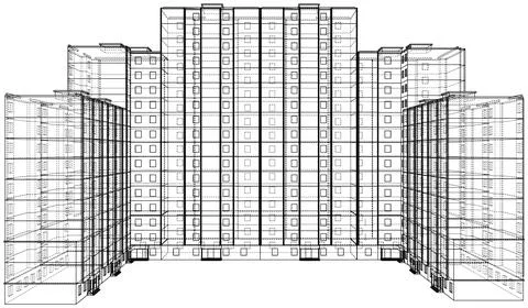 Wire-frame model of a multi-storey building Ilustración de archivo