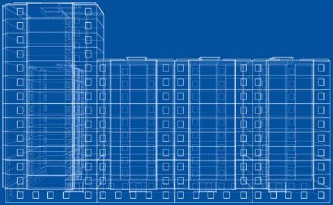Wire-frame model of a multi-storey building Ilustración de archivo