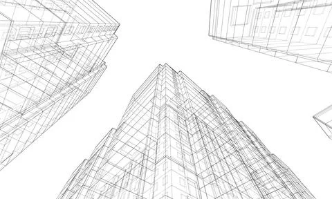 Wire-frame model of a multi-storey building Ilustración de archivo