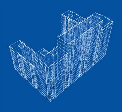 Wire-frame model of a multi-storey building Ilustración de archivo