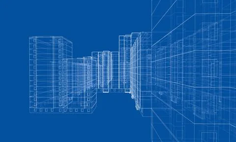 Wire-frame model of a multi-storey building Ilustración de archivo