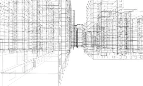 Wire-frame model of a multi-storey building Ilustración de archivo
