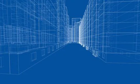 Wire-frame model of a multi-storey building Ilustración de archivo